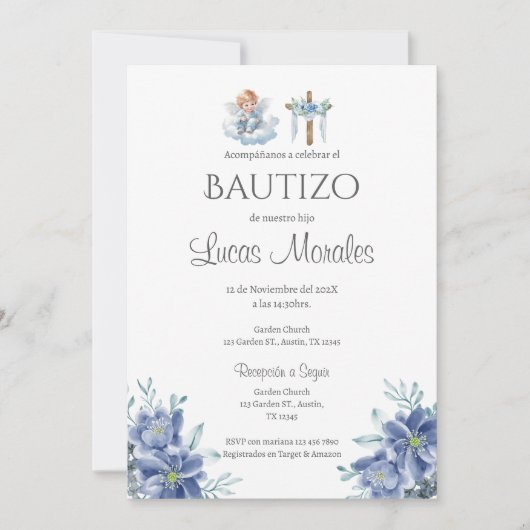 Baptême espagnol invitation garçon (Devant)