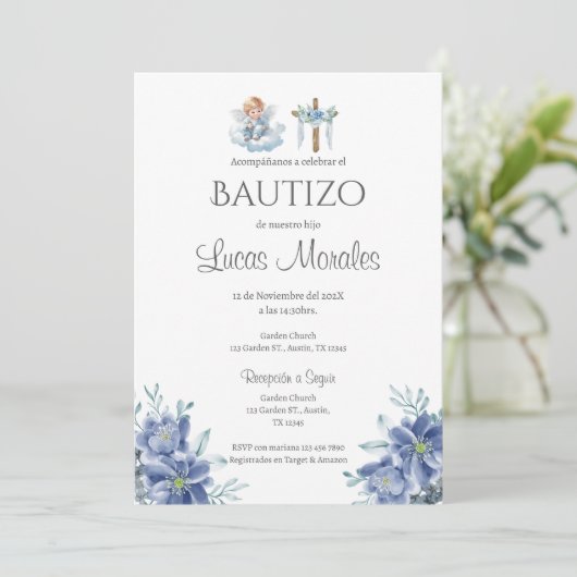 Baptême espagnol invitation garçon (Debout devant)