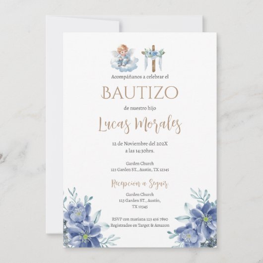 Baptême espagnol invitation garçon (Devant)