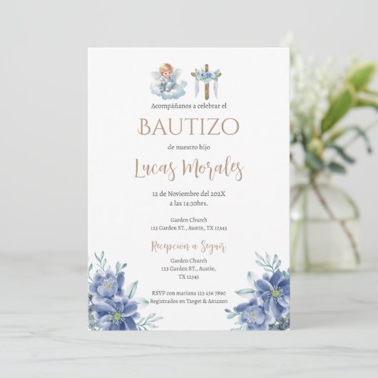 Baptême espagnol invitation garçon (Debout devant)