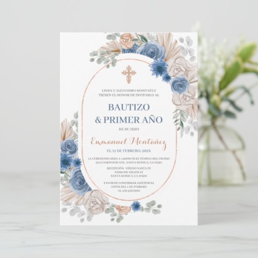 Baptême Espagnol Invitation pour bébé garçon (Debout devant)