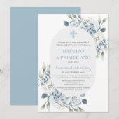 Baptême Espagnol Invitation pour bébé garçon (Devant / Derrière)