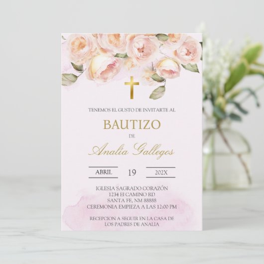 Baptême espagnol rose roux Invitation (Debout devant)