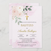 Baptême espagnol rose roux Invitation (Devant / Derrière)