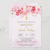 Baptême espagnol rose roux Invitation (Devant / Derrière)