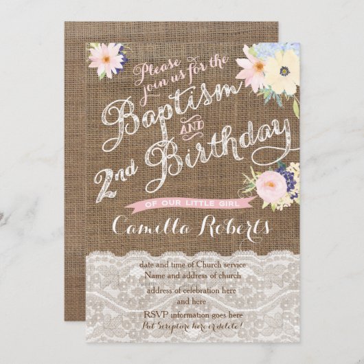 Baptême et invitations d'anniversaire, 2e annivers (Devant / Derrière)