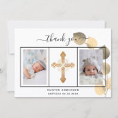 Baptême eucalyptus or photo carte de remerciements (Devant)