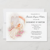 Baptême fille Fleurs roses Invitation (Devant)