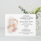Baptême fille Fleurs roses Invitation (Debout devant)