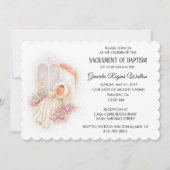 Baptême fille Fleurs roses Invitation (Devant)