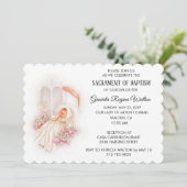 Baptême fille Fleurs roses Invitation (Debout devant)