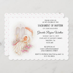 Baptême fille Fleurs roses Invitation