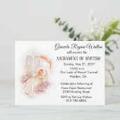 Baptême fille Fleurs roses Invitation (Debout devant)