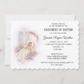 Baptême fille Fleurs roses Invitation (Devant)