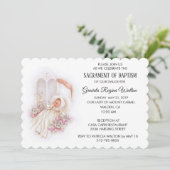 Baptême fille Fleurs roses Invitation (Debout devant)