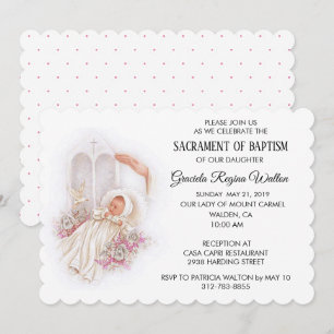 Baptême fille Fleurs roses Invitation