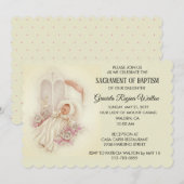 Baptême fille Fleurs roses Invitation (Devant / Derrière)