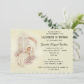 Baptême fille Fleurs roses Invitation (Debout devant)