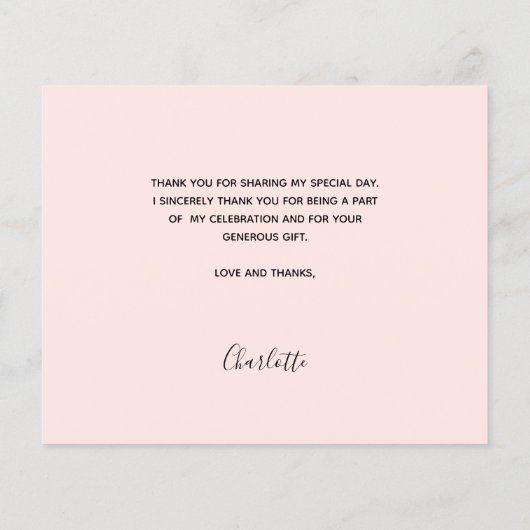 Baptême fille rose budget photo carte de remerciem (Dos)