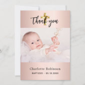 Baptême fille rose or photo carte de remerciements (Devant)