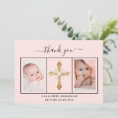 Baptême fille rose pâle carte de remerciements pho (Debout devant)