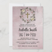 Baptême fleuri pourpre / Invitation Christening (Devant)