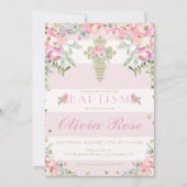 baptême fleurie rose et or invitation pour une fil (Devant)