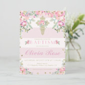 baptême fleurie rose et or invitation pour une fil (Debout devant)