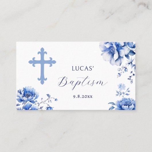 Baptême Fleurs Bleues Carte Place Plat (Dos)