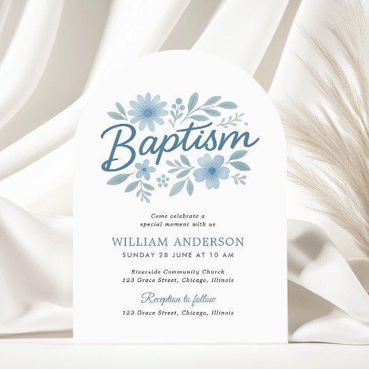 Baptême Floral Arché Invitation pour garçon