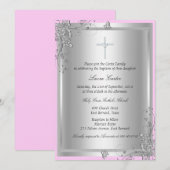 Baptême Floral Argent / Invitation Christening (Devant / Derrière)