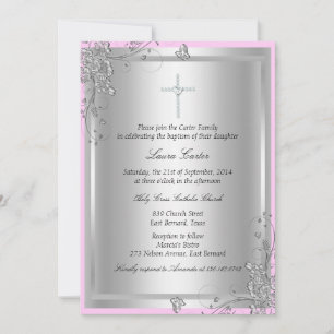 Baptême Floral Argent / Invitation Christening
