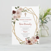Baptême Floral Beige Espagnol Invitation (Debout devant)