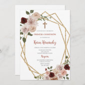 Baptême Floral Beige Espagnol Invitation (Devant / Derrière)
