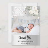 Baptême floral blanc argent carte de remerciements (Devant)