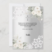 Baptême floral blanc argent carte de remerciements (Dos)