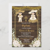 Baptême Floral Blanc Fiesta Twin Invitation (Devant)