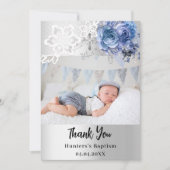 Baptême floral bleu argent carte de remerciements  (Devant)