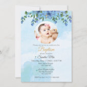 Baptême floral bleu avec invitation photo (Devant)