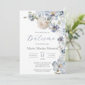 Baptême floral bleu clair Invitation espagnole (Debout devant)