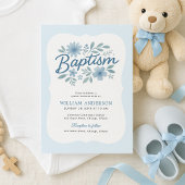 Baptême floral bleu de bord vague Invitation pour 