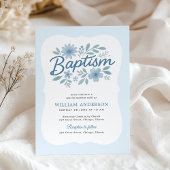 Baptême floral bleu de bord vague Invitation pour 