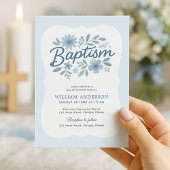 Baptême floral bleu de bord vague Invitation pour 