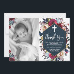 Baptême Floral bleu de la marine Bourgogne Merci C<br><div class="desc">Beau, élégant script bordeaux bleu marine baptême et le baptême vous remercient cartes. Envoyez des remerciements à votre famille et à vos amis avec cette carte à plat moderne et personnalisée. Il présente un script "Merci" écrit à la main, marsala rouge bordeaux aquarelle marine arrangement floral rose sur marine et...</div>