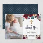 Baptême Floral bleu de la marine Bourgogne Merci C (Devant / Derrière)