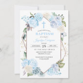 Baptême Floral Bleu Invitation (Devant)