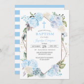Baptême Floral Bleu Invitation (Devant / Derrière)