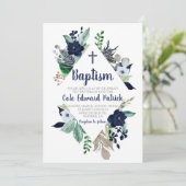 Baptême Floral Bleu Invitation (Debout devant)