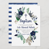 Baptême Floral Bleu Invitation (Devant / Derrière)