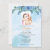 Baptême Floral Bleu Invitation (Devant)